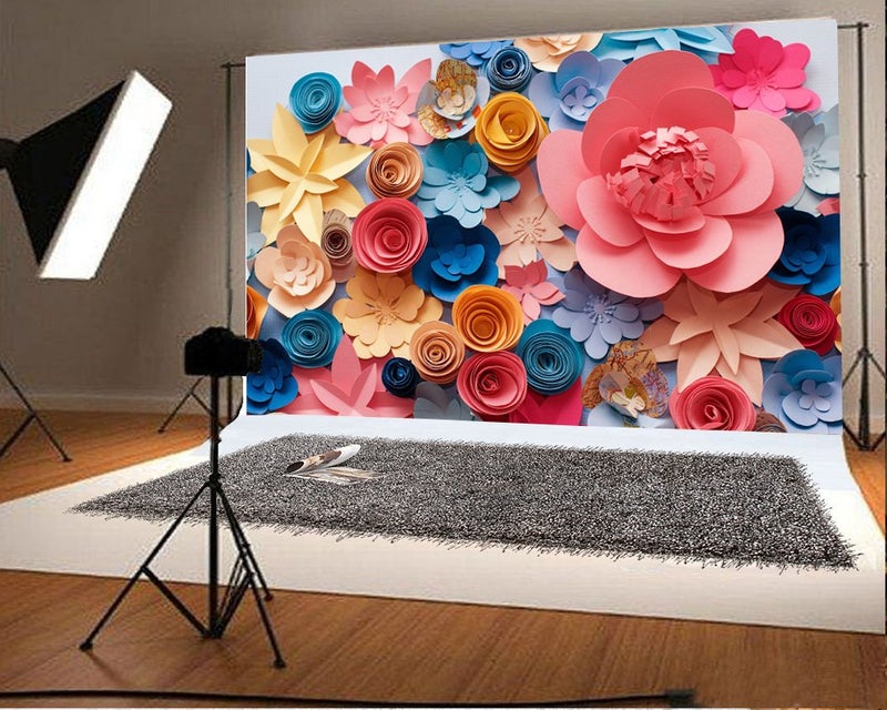 Haoyiyi 8x6ft Colorful Flower Background Romantic 3D Cut Paper Floral Blossom Photography Backdrop Baby Bridal Shower Mother's Day Lovers Valentines Day Wedding Party Decoration Photo Studio Props - Image 2